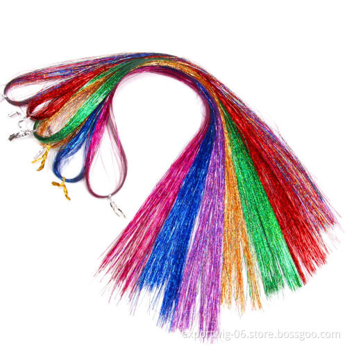 Cheap Hair Tinsel Straight Bling Synthetic Braiding Hair Extensions For Bridal Hair Accessories Festival Party Twinkle Colorful